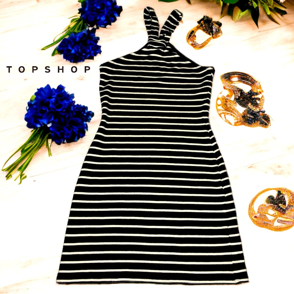 TOPSHOP Women’s black & white striped dress- 4P
